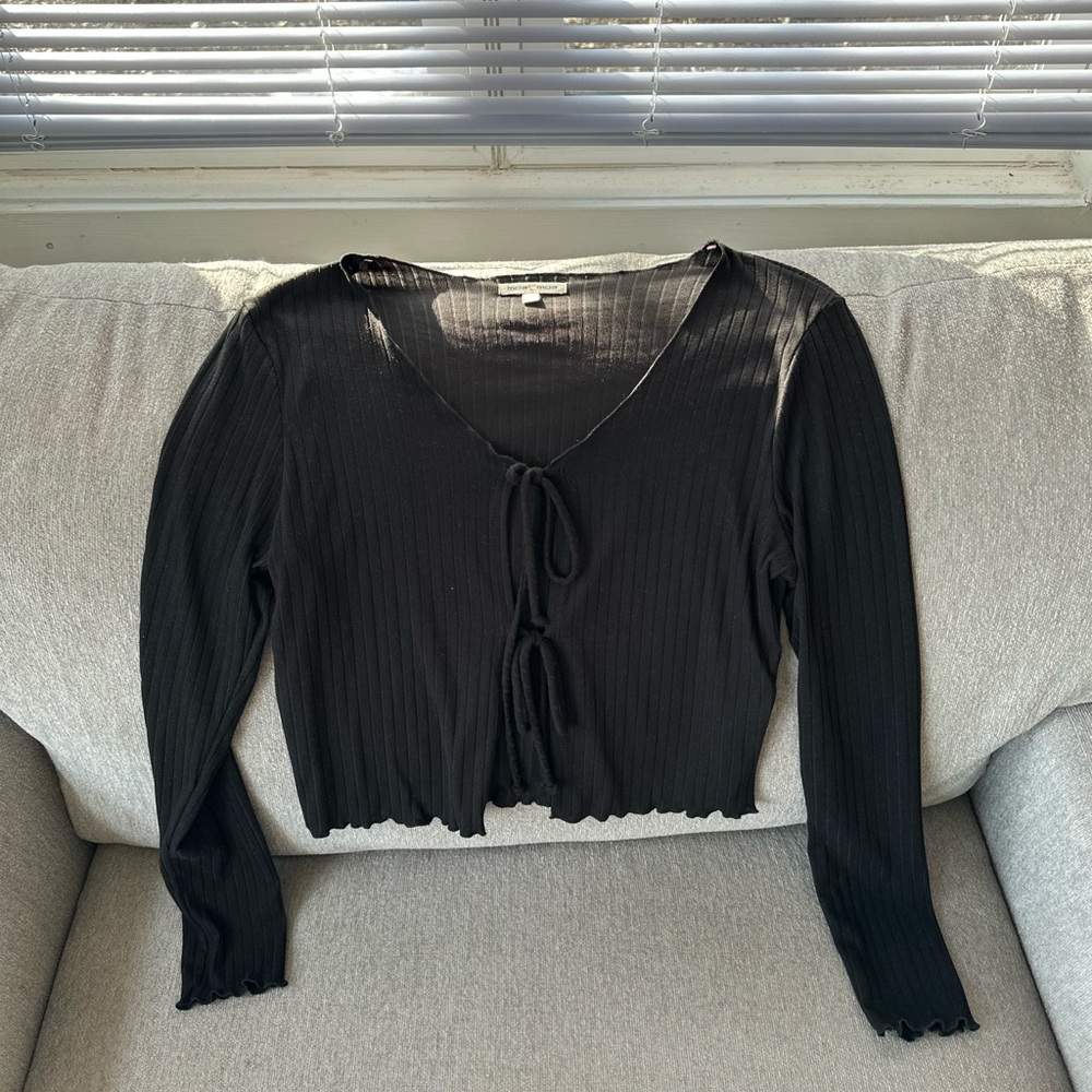 Dry Goods Black Ribbed Tie-Front Top